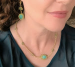 Cargar imagen en el visor de la galería, Boucles d&#39;oreilles en dentelle avec amazonite et aventurine SARAH LONGUES.
