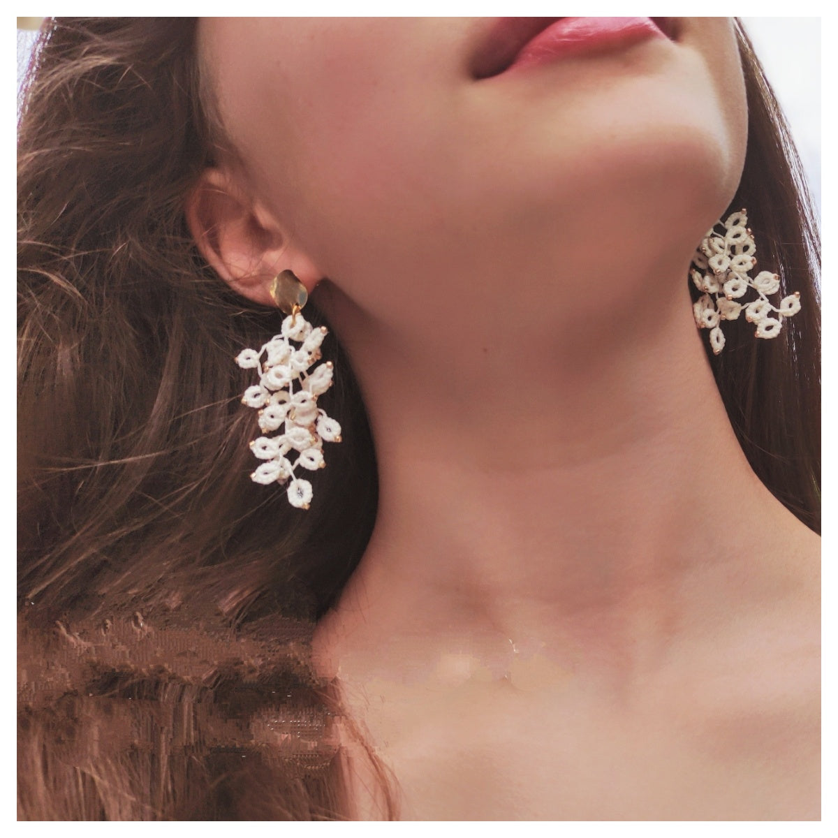 CASCADE. Haute couture earrings, made in tatting