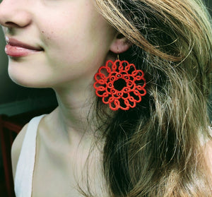 boucles d'oreilles TOURNESOL orange Pilar Navarro PARIS dentelle en frivolité et verres