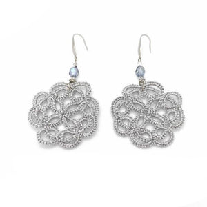 Boucle d'oreilles ROSES Pilar Navarro PARIS dentelle en frivolité tatting argent lorina balteanu