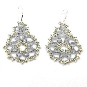 DREAM. Tatting lace earrings and glass stones. 