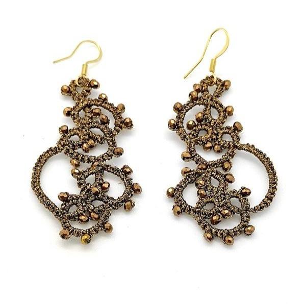 Boucles d'oreille dentelle AURA Pilar Navarro PARIS marron Lorina Balteanu