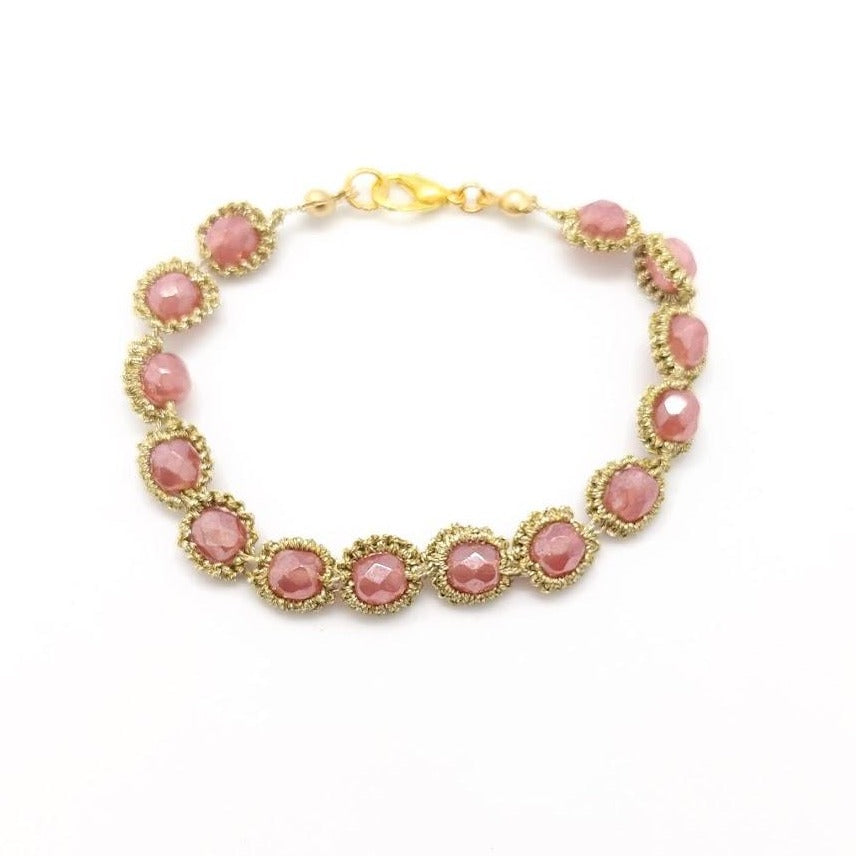 Bracelet haute couture AUBE PILAR NAVARRO PARIS verre facetté rose
