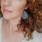 Load image into Gallery viewer, DREAM. Tatting lace earrings and glass stones. 
