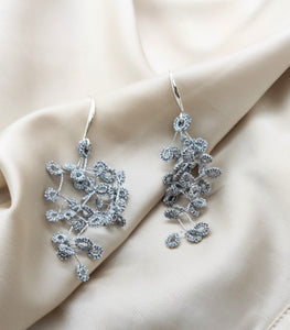 CASCADE. Haute couture earrings, made in tatting