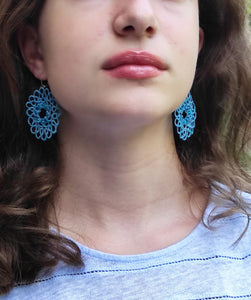 SUNFLOWER. Large lace and glass earrings.