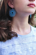 Load image into Gallery viewer, SUNFLOWER. Large lace and glass earrings.
