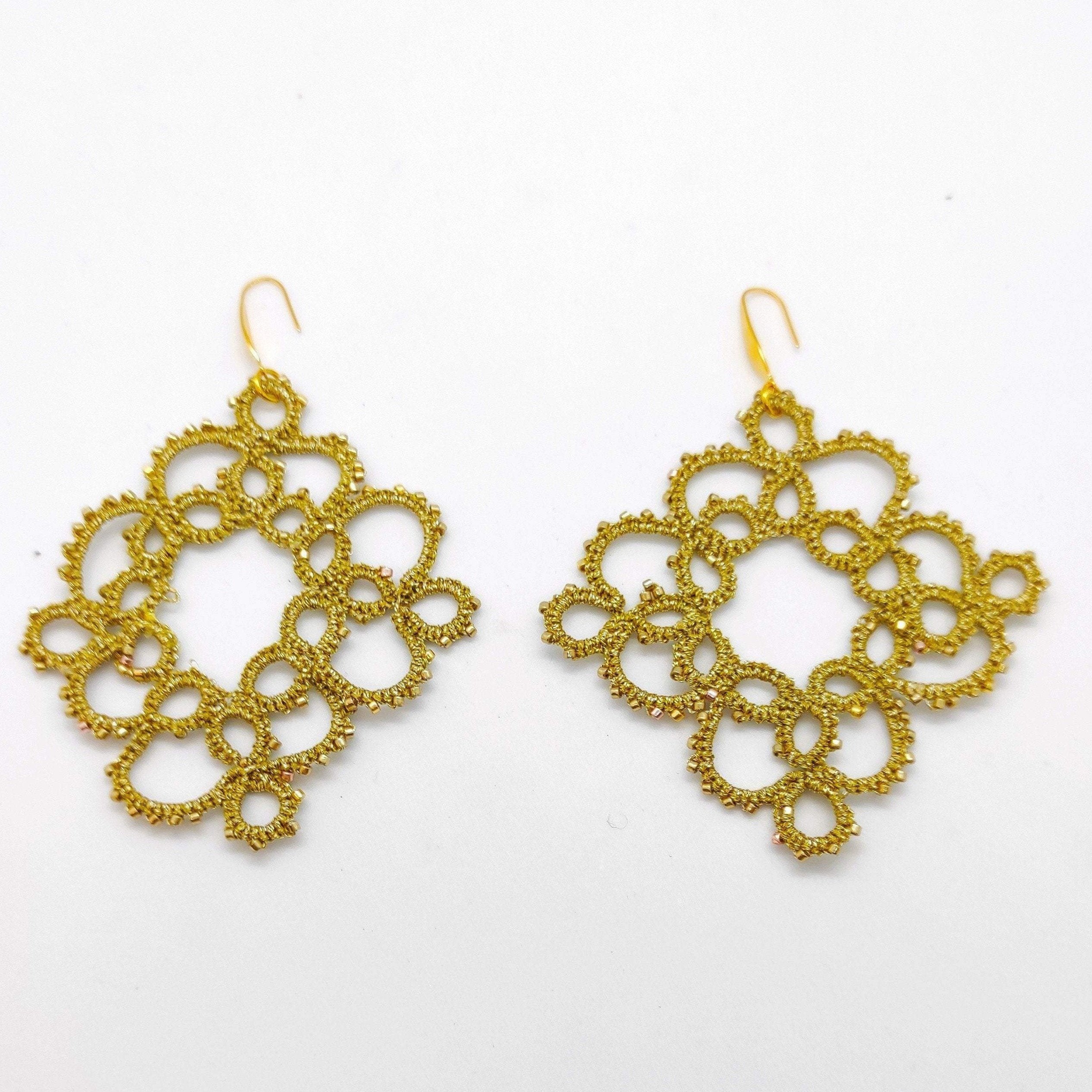 Boucles d'oreilles en dentelle de frivolité. CÉLIA