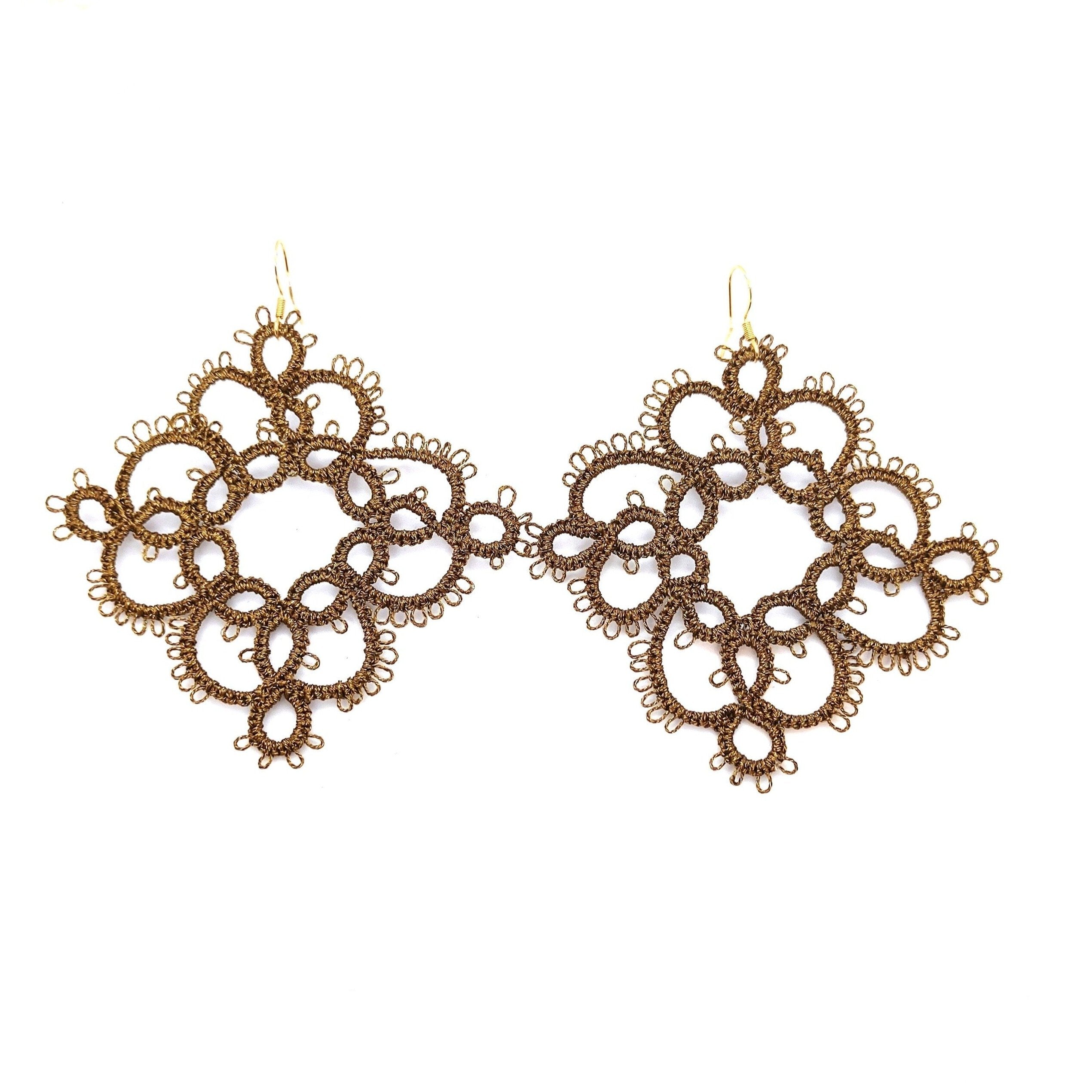 Boucles d'oreilles en dentelle de frivolité. CÉLIA