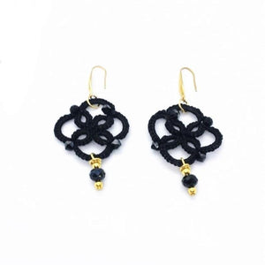 Pilar Navarro PARIS Boucles d'oreilles CELIA frivolité noir et swarovsky Lorina Balteanu.