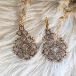 Load image into Gallery viewer, DREAM. Tatting lace earrings and glass stones. 
