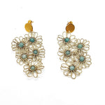 Charger l&#39;image dans la galerie, Boucles d&#39;oreilles MARGARITES dentelle dorée et pierres aqua-marines Pilar Navarro PARIS
