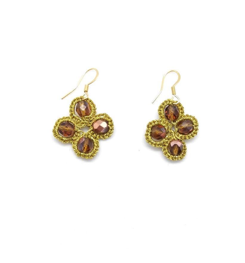 DAWN. Lace and glass earrings. Made in tatting / tatting.