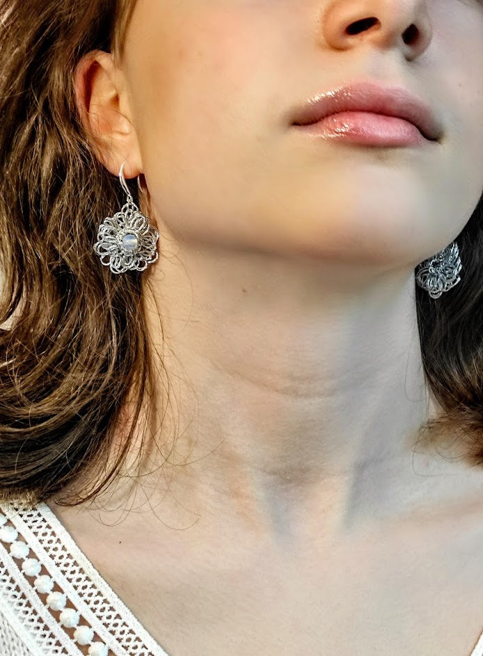 boucles d'oreilles argent 925 opale et dentelle Pilar Navarro PARIS