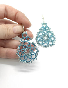 DREAM. Tatting lace earrings and glass stones. 