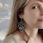 Load image into Gallery viewer, EVENING. Frivolity lace earrings and faceted glass stones.
