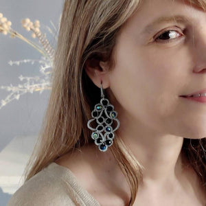 EVENING. Frivolity lace earrings and faceted glass stones.