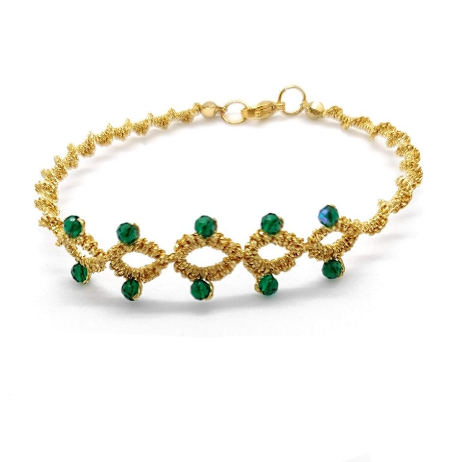 bracelet artisanal en dentelle de frivolité et perles fines pilar navarro paris SEVERINE