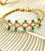 Load image into Gallery viewer, Bracelet artisanal en dentelle de frivolité et pierres fines. SÉVERINE
