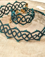 Load image into Gallery viewer, FAIRIES. Lace choker necklace in tatting and miyuki glasses.
