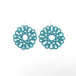 Load image into Gallery viewer, Boucles d&#39;oreilles TOURNESOL, vert - mer. Dentelle en frivolité et verres 
